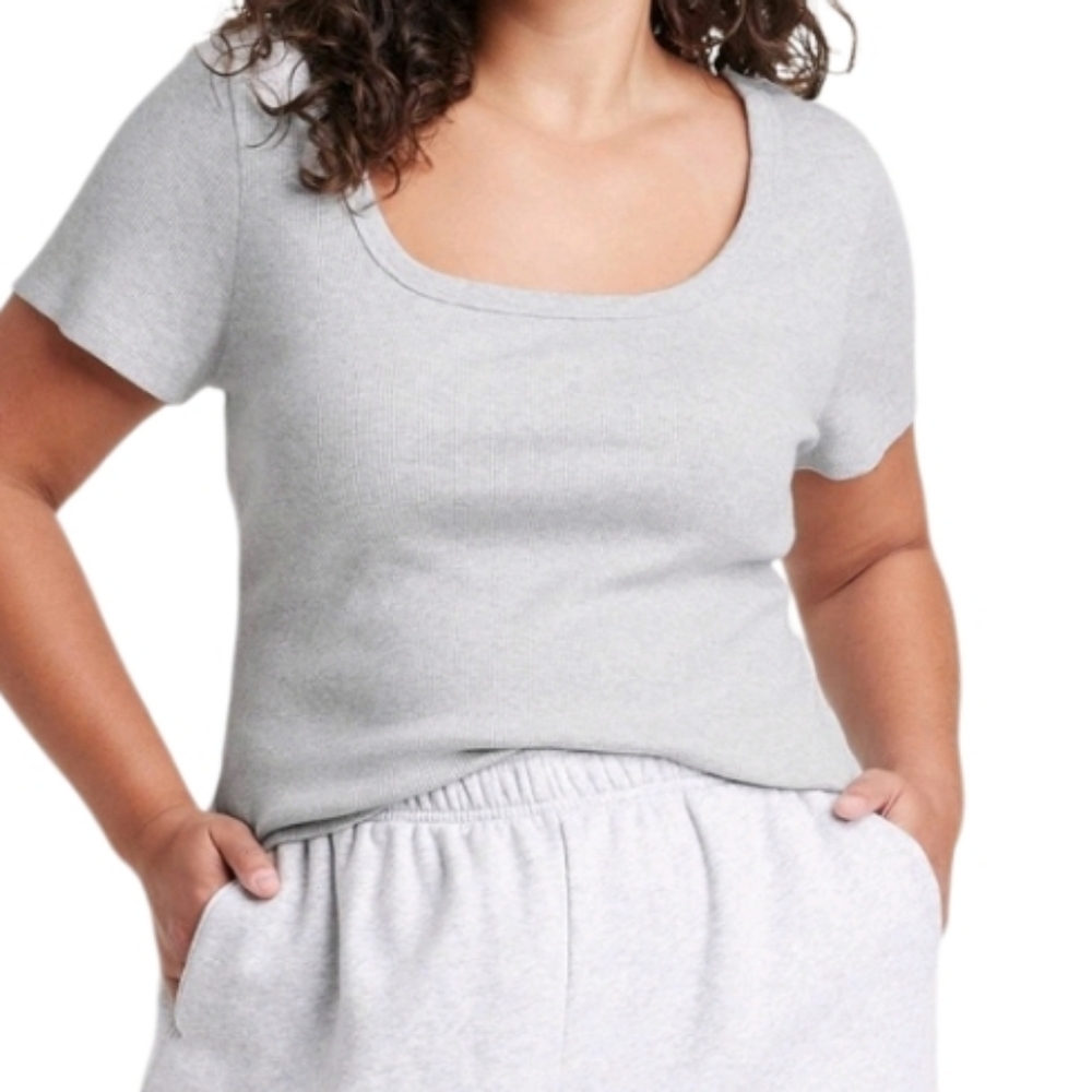 HEATHER GRAY RIBBED SCOOP NECK T-SHIRT SZ XXL NWOT